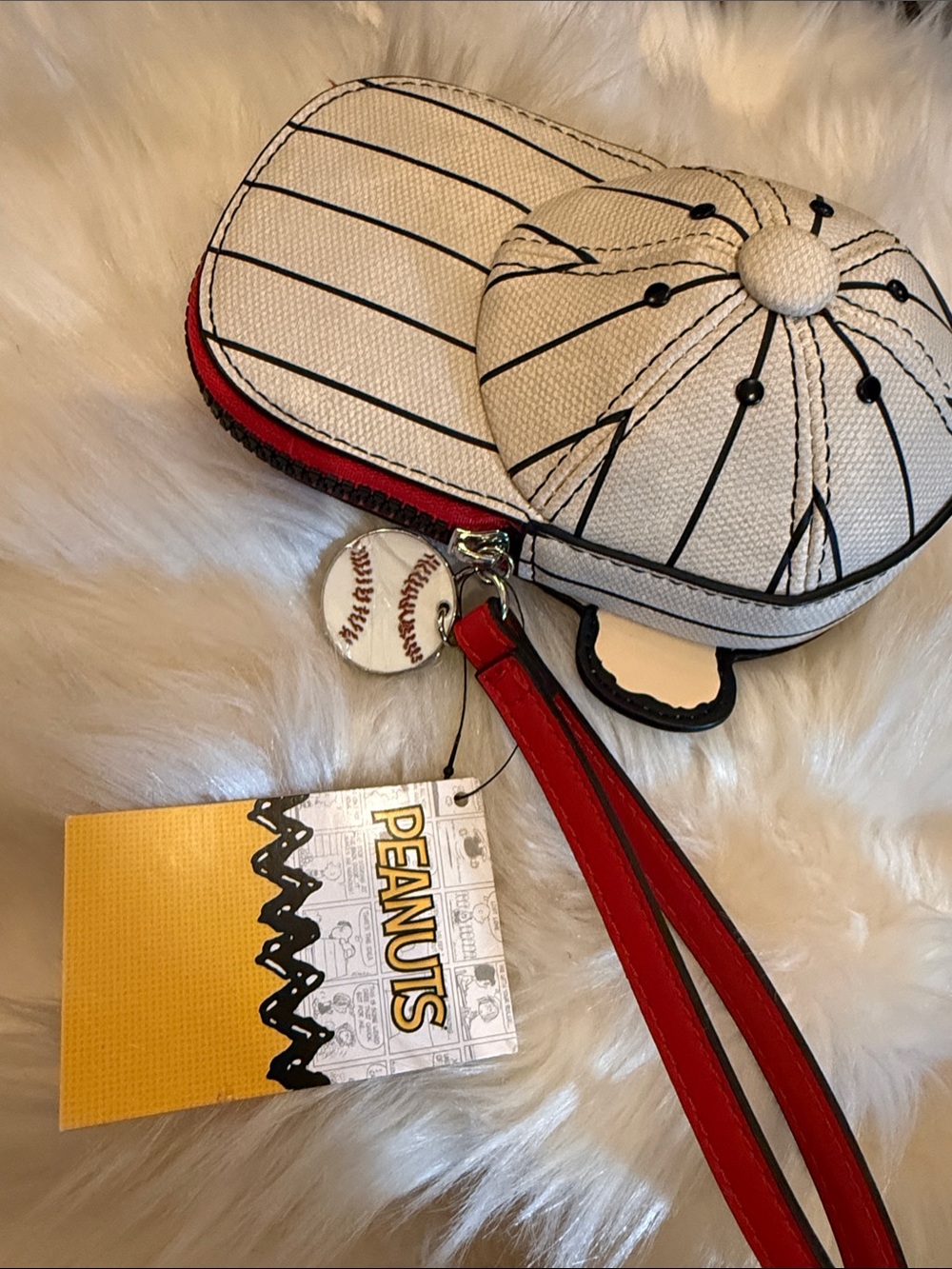 Peanuts Pinstripe Baseball Cap Coin Wristlet - White & Red
